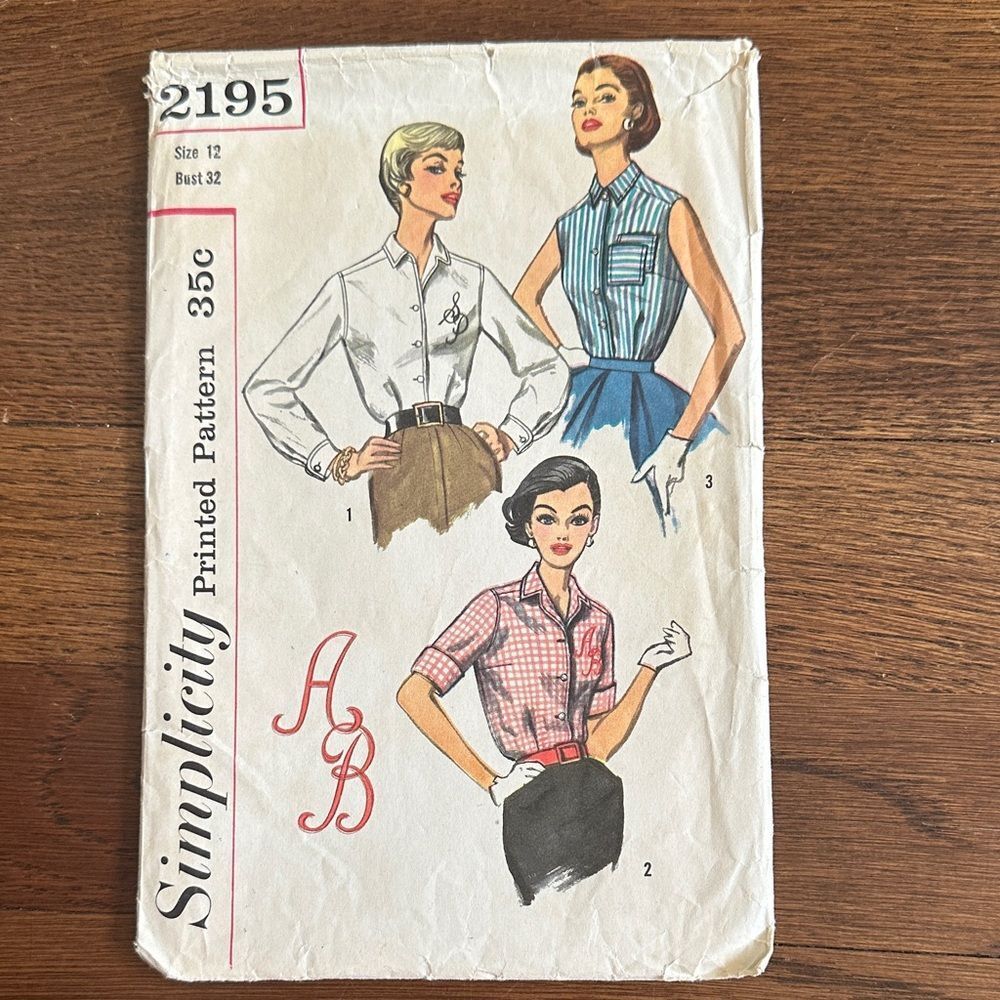 Vintage 1957 Simplicity 2195 Sewing Pattern for Women's Blouses